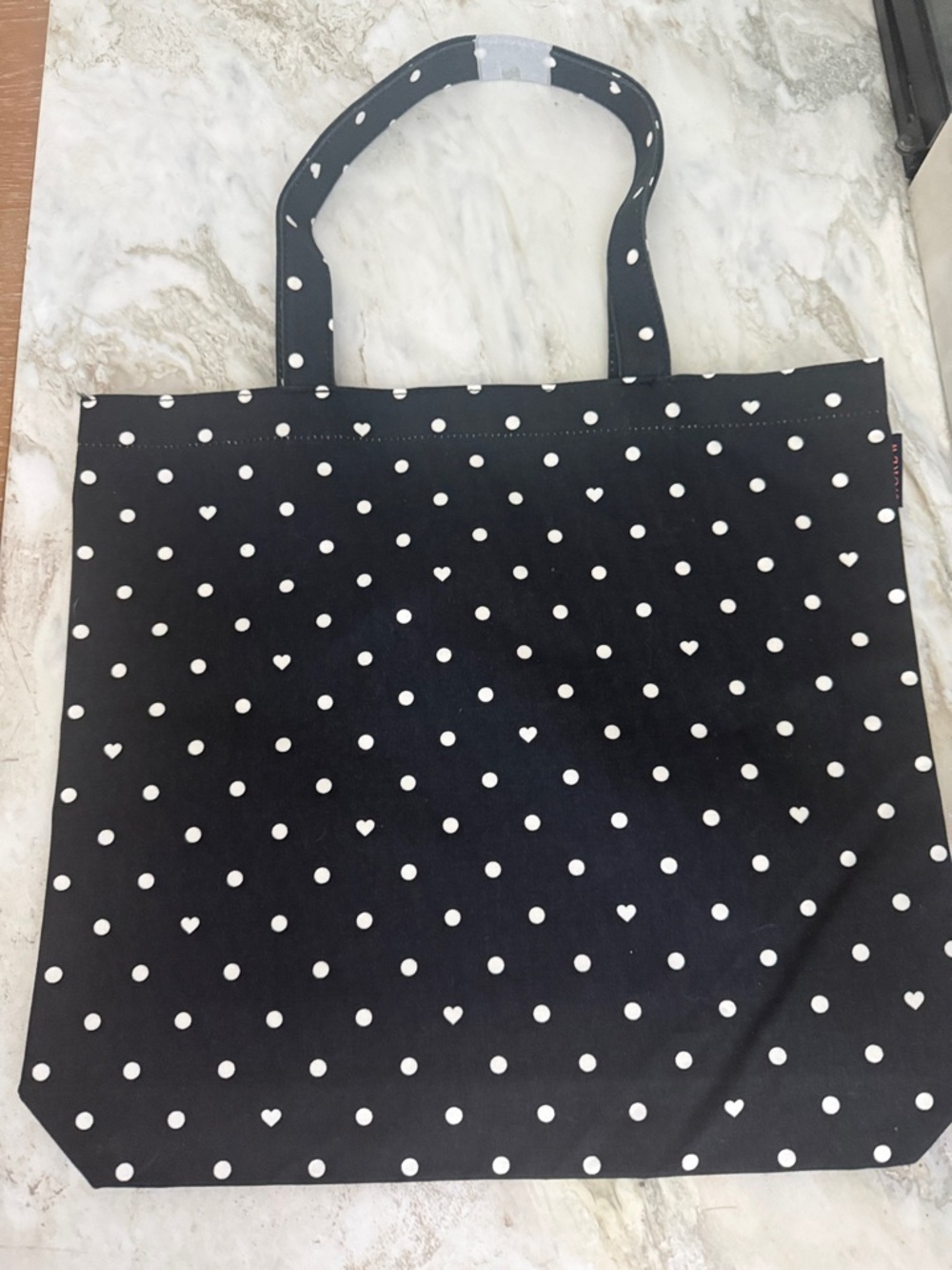 J. Crew Black Tote with White Polka Dots and Hearts